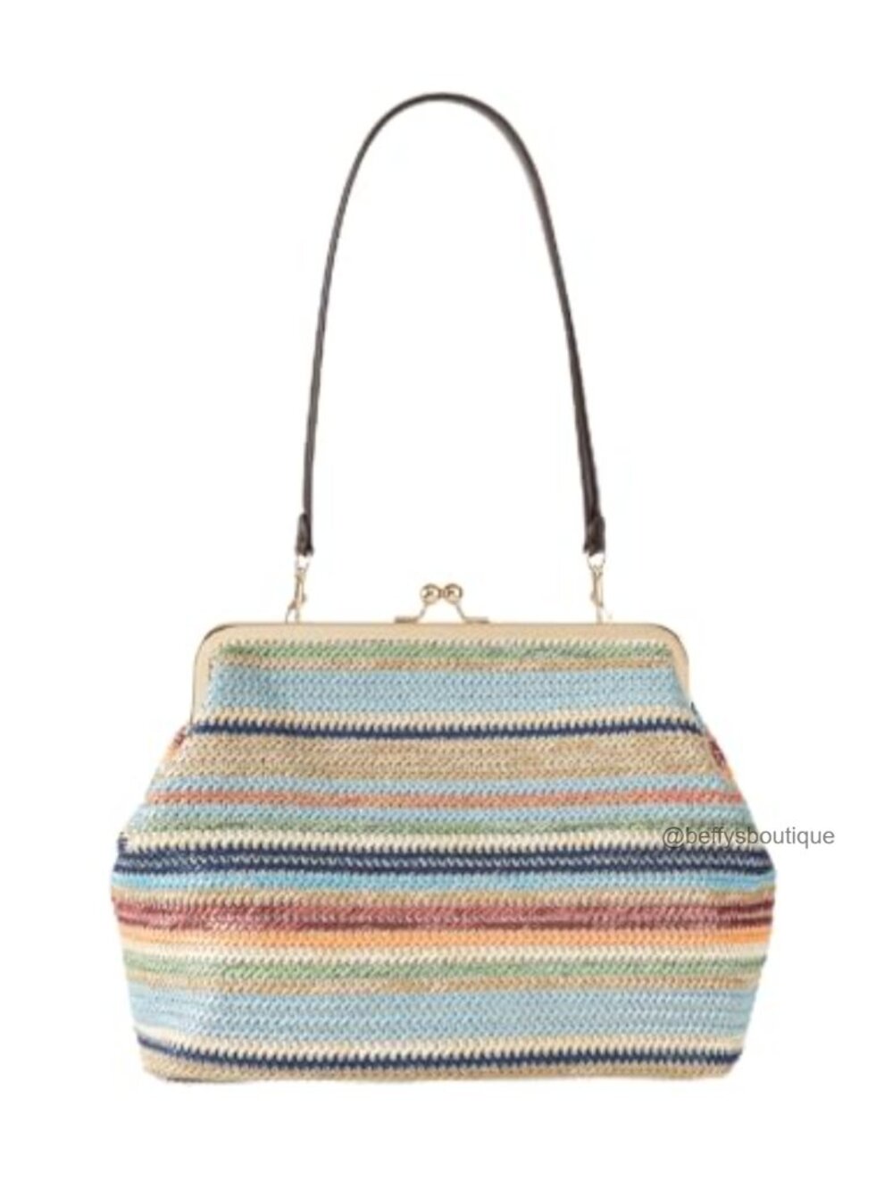 Straw Kiss Lock Clutch Shoulder Bag Woven Beach Tote